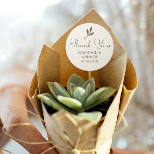 Pegatina Redonda Elegante Gracias Boda Laurel Sprig Green