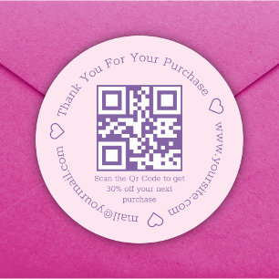 Pegatina Redonda elegante gracias código qr de negocios rosa púrpur