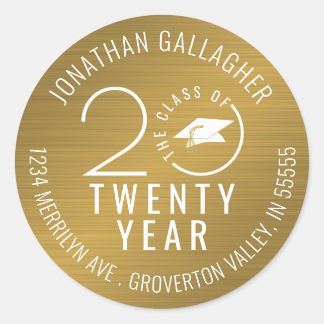 Pegatina Redonda Elegante Graduación Clase Año Dirección de devoluc (Anverso)