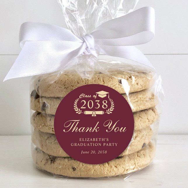 Pegatina Redonda Elegante graduación de oro de Borgoña Gracias (Subido por el creador)