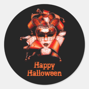 Pegatina Redonda Elegante gráfico de máscaras de Halloween rojo