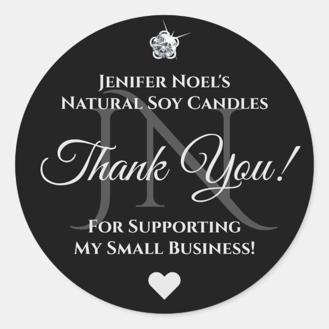 Pegatina Redonda Elegante Gris Gris Negro Gracias Glam Diamante de  (Anverso)