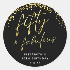 Pegatina Redonda Elegante guión 50 y fabuloso cumpleaños