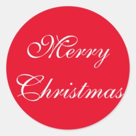 Pegatina Redonda Elegante Guión Blanco Rojo Feliz Navidad