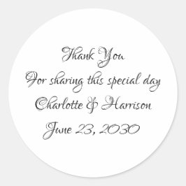 Pegatina Redonda Elegante guión Boda blanco negro favor