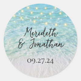 Pegatina Redonda Elegante guión de alumbrado de cristal de playa de