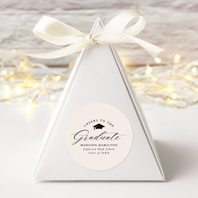 Pegatina Redonda Elegante guión de crema vitorea al graduado (Subido por el creador)