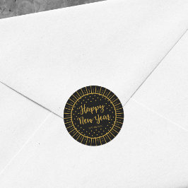 Pegatina Redonda Elegante guión de estreno negro feliz Año Nuevo