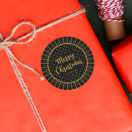 Pegatina Redonda Elegante guión de estreno negro Feliz Navidad