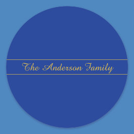 Pegatina Redonda Elegante guión dorado sobre fondo azul marino