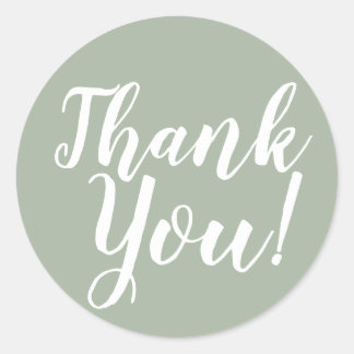 Pegatina Redonda Elegante Guión Gracias Sage Green Favor