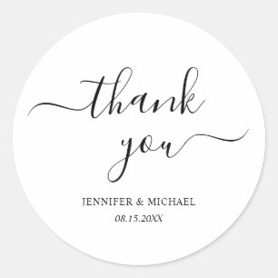Pegatina Redonda Elegante guión manuscrito Gracias Moderno Simple