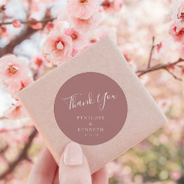 Pegatina Redonda Elegante Guión Mínimo Rosa de casamiento personali