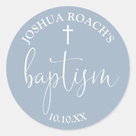 Pegatina Redonda Elegante guión moderno Bautismo azul turbio