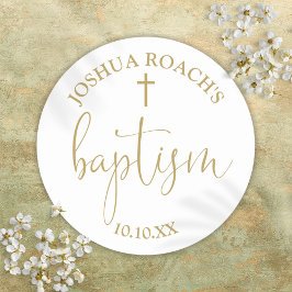 Pegatina Redonda Elegante guión moderno bautismo de oro