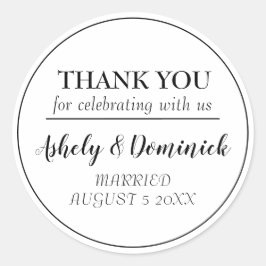 Pegatina Redonda Elegante Guión Negro Gracias Favor De Boda
