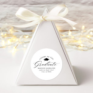 Pegatina Redonda Elegante guión negro saluda al graduado