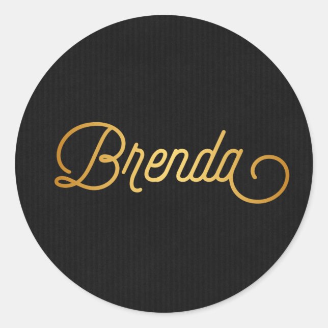 Pegatina Redonda Elegante guión personalizado Brenda Gold Black (Anverso)