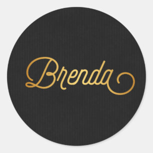 Pegatina Redonda Elegante guión personalizado Brenda Gold Black