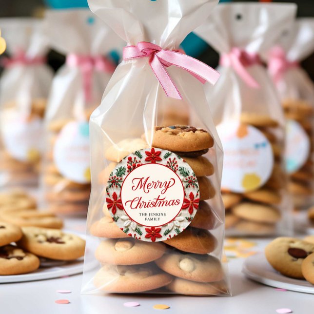 Pegatina Redonda Elegante guión personalizado Feliz Navidad (Merry Christmas Personalized Round Sticker)