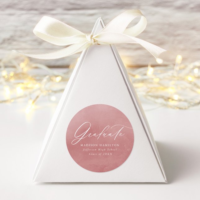 Pegatina Redonda Elegante guión Rosa de graduación de acuarela (Subido por el creador)