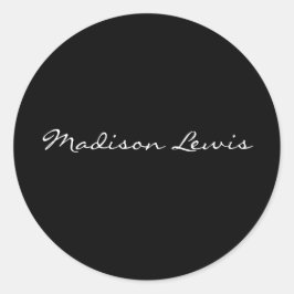 Pegatina Redonda Elegante guión simple caligrafía de nombre negro