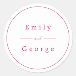 Pegatina Redonda Elegante guión simple Viva Magenta Boda moderno