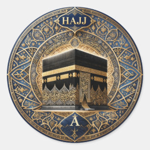 Pegatina Redonda Elegante Hajj Mabrur Ilustración de la Kaaba Stick