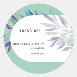 Pegatina Redonda Elegante Hermosa Acuarela Morada Boho Floral