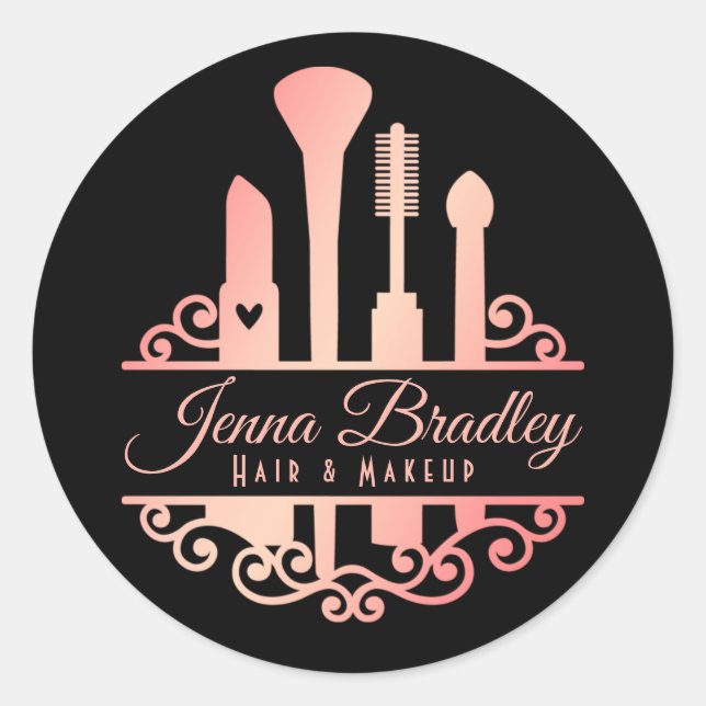 Pegatina Redonda Elegante Herramientas de maquillaje Belleza Profes (Anverso)