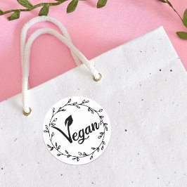 Pegatina Redonda Elegante Hoja Vegana
