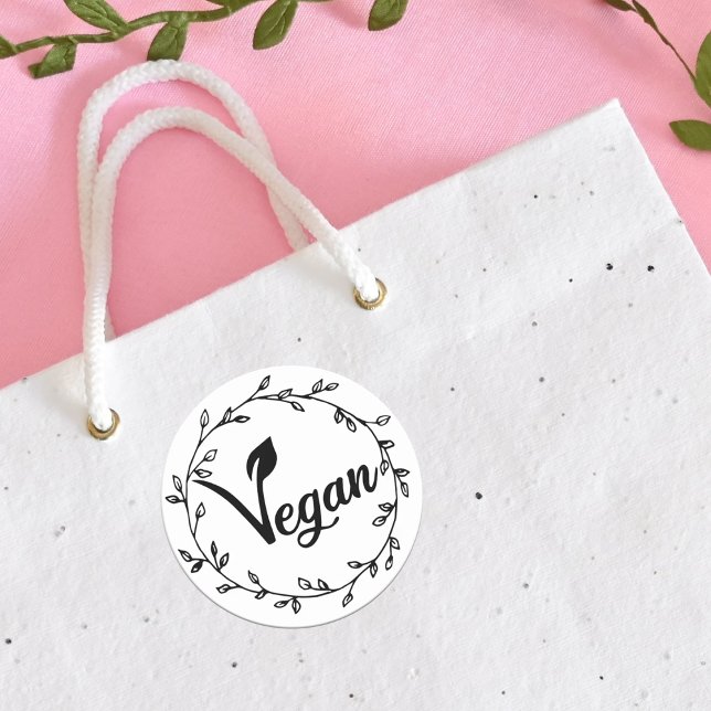 Pegatina Redonda Elegante Hoja Vegana  (Subido por el creador)