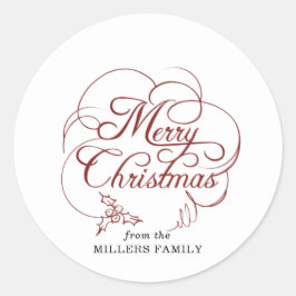 Pegatina Redonda Elegante Holly Merry Christmas