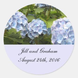 Pegatina Redonda Elegante Hydrangea Azul Salvar la Fecha