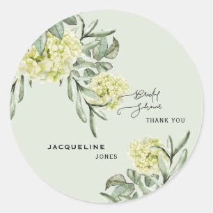 Pegatina Redonda Elegante Hydrangea Mint Bridal Shower Gracias
