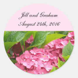 Pegatina Redonda Elegante Hydrangea Rosa Salva la Fecha
