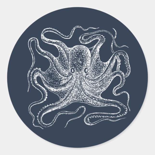 Pegatina Redonda Elegante Ilustracion de pulpo azul de la Marina (Anverso)