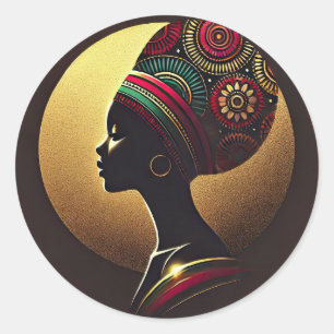 Pegatina Redonda Elegante Ilustracion de retrato de mujer africana