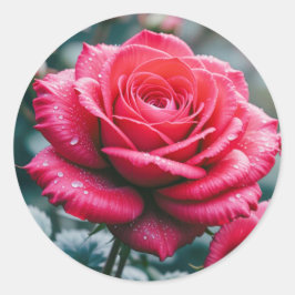 Pegatina Redonda Elegante imagen de la flor rosa roja