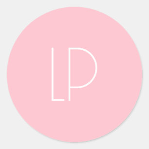 Pegatina Redonda Elegante inicial moderna minimalista en rosa paste