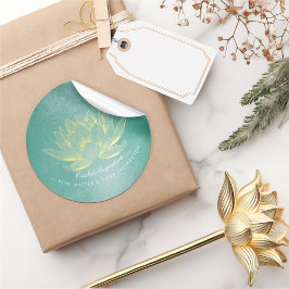 Pegatina Redonda Elegante instructor de meditación de oro Verde azu