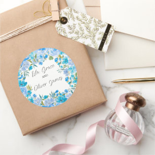 Pegatina Redonda Elegante invitación a la boda de flores silvestres