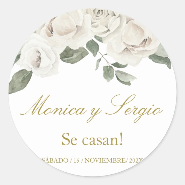 Pegatina Redonda Elegante invitación a la boda en español (Anverso)