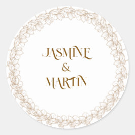 Pegatina Redonda Elegante Invitación de Boda Botánica Minimalista c