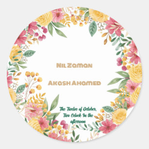 Pegatina Redonda Elegante Invitación de Regadera de Boda de Nombre