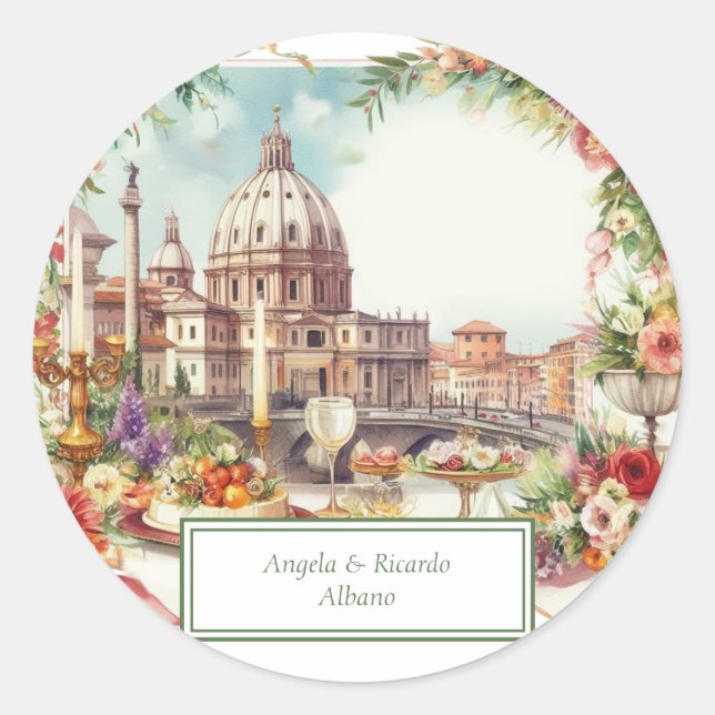 Pegatina Redonda Elegante Italia, invitación a cenar en Florencia, (Anverso)