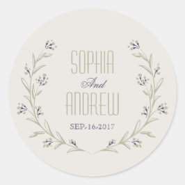 Pegatina Redonda Elegante jardín floral rústico boda monograma