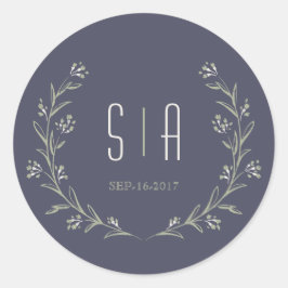 Pegatina Redonda Elegante jardín floral rústico boda monograma