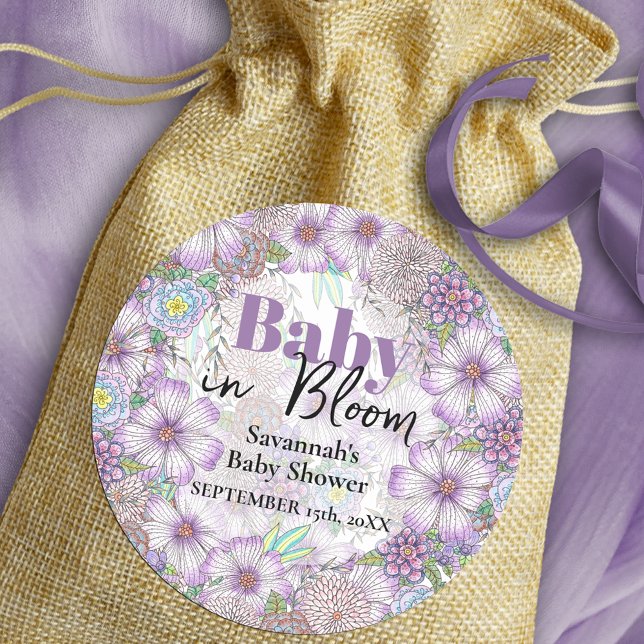 Pegatina Redonda Elegante jardín morado flores bebé en flor (Subido por el creador)