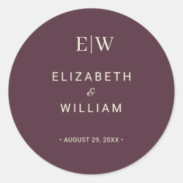 Pegatina Redonda Elegante Laca Sencilla de Cerezo, Boda de Monogram